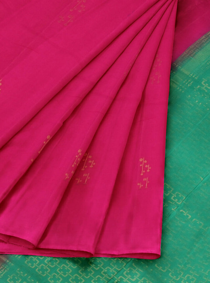 Vanya - Pink & Green Bhutta Handloom Fancy Tencel (Vegan Silk) Saree