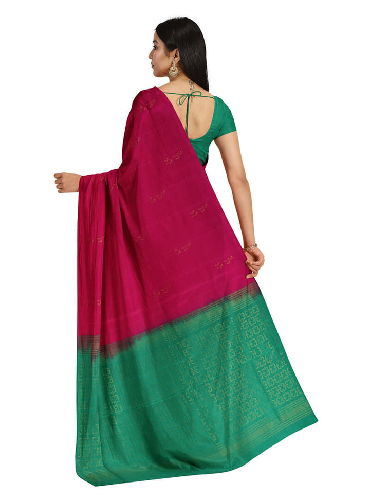 Vanya - Pink & Green Bhutta Handloom Fancy Tencel (Vegan Silk) Saree